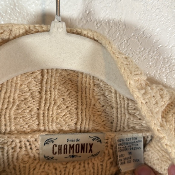 Pres De Chamonix Cream Fisherman Cable Knit Sweater Size Medium - Picture 4 of 7